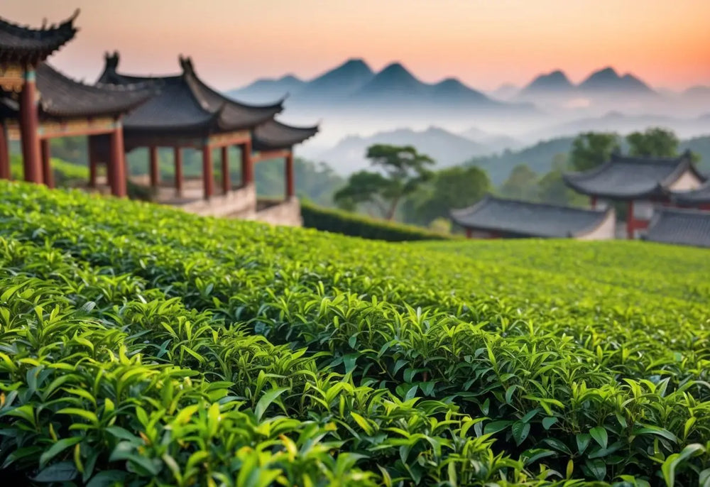 Lush green Tea Plantation in Ancient China for Pu Erh Tea History Article