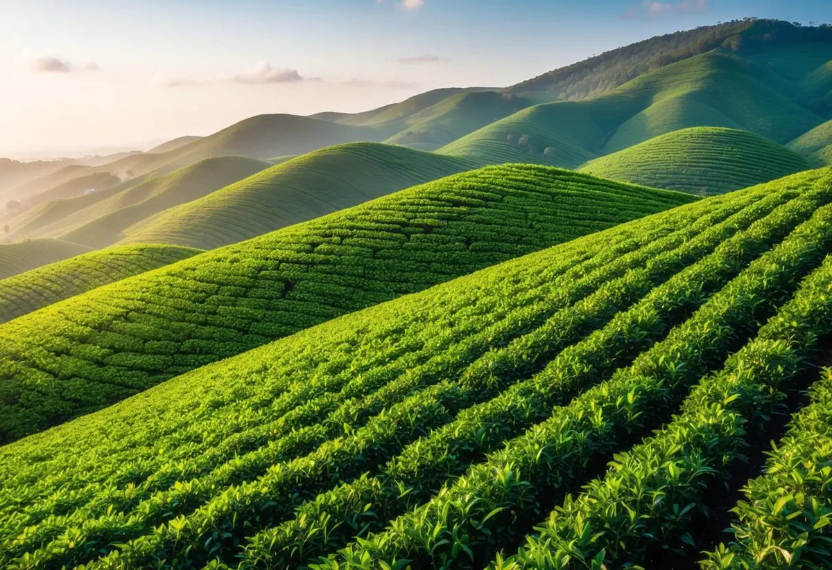 Lush green Tea Plantation in a scenic Pu Erh Tea growing region