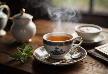 Steaming teacup with floral pattern for London Fog Tea taste article