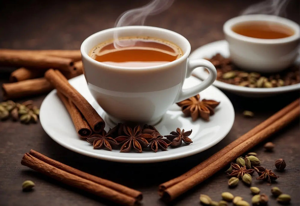 Steaming cup of spiced Chai Tea served in a cozy setting