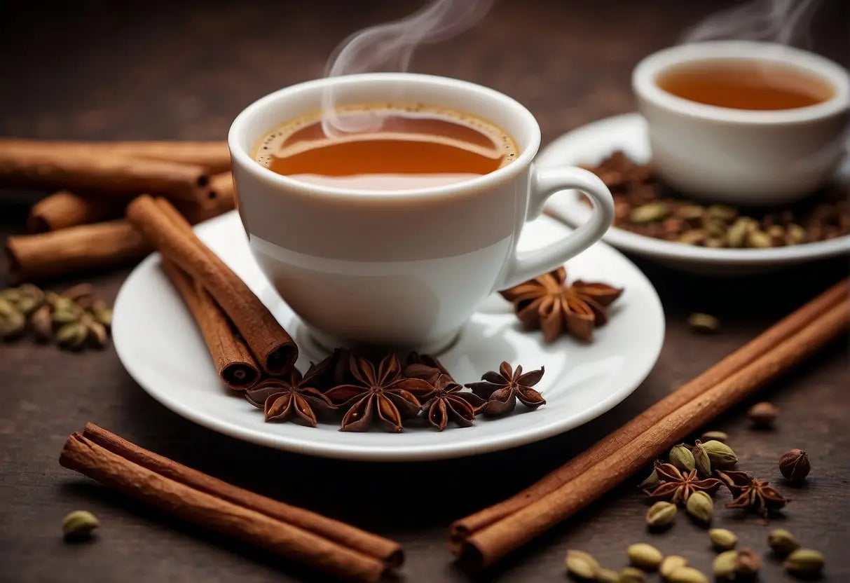 Steaming cup of spiced Chai Tea served in a cozy setting
