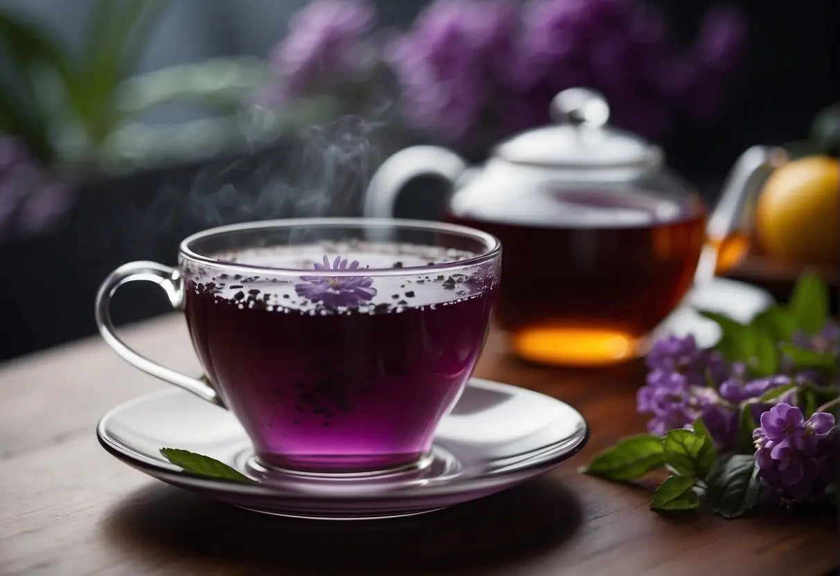 Steaming Purple Tea in a Clear Glass Cup for the What is Purple Tea Article