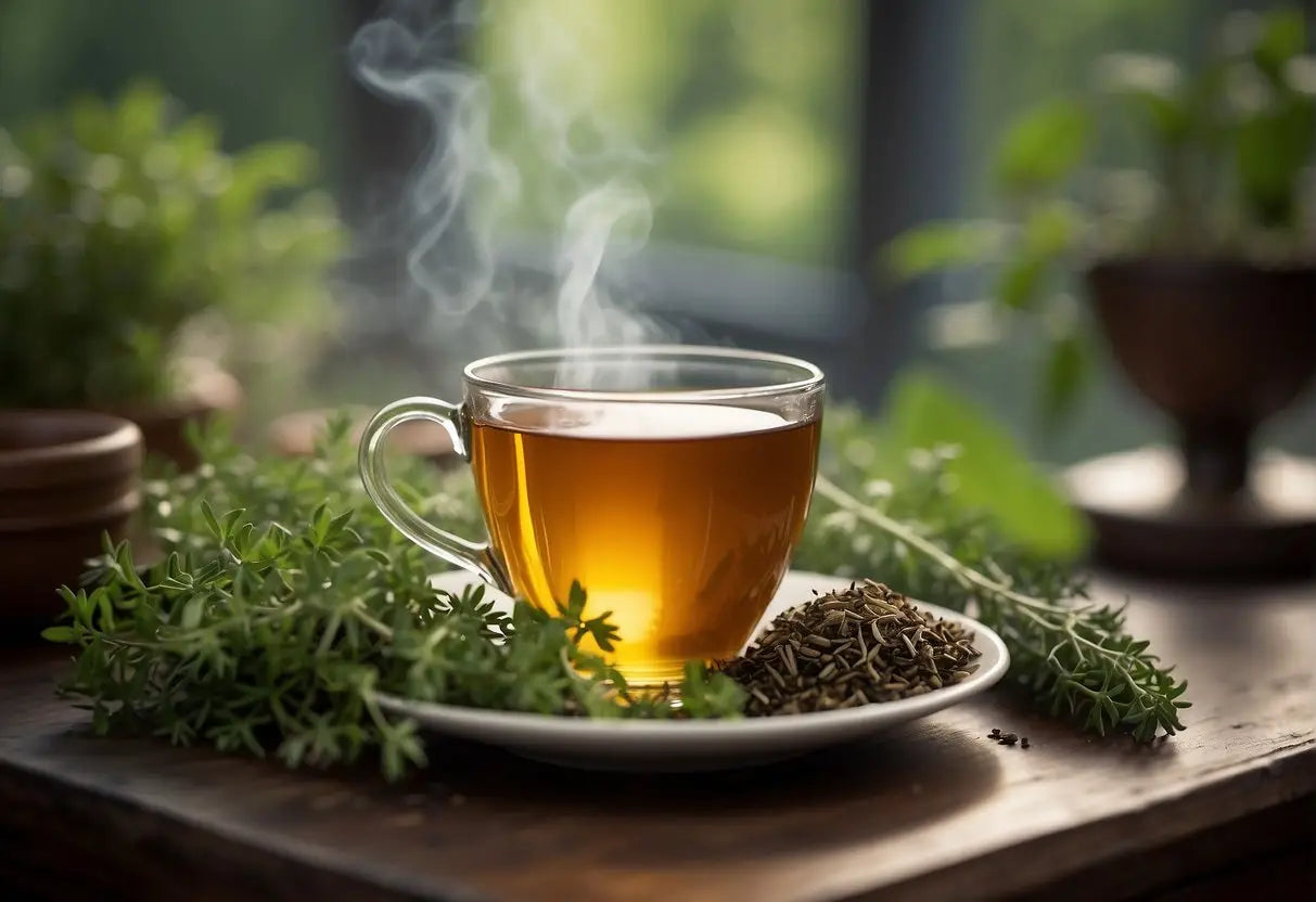 Steaming cup of herbal tea featured in an article about remedies for bladder infection