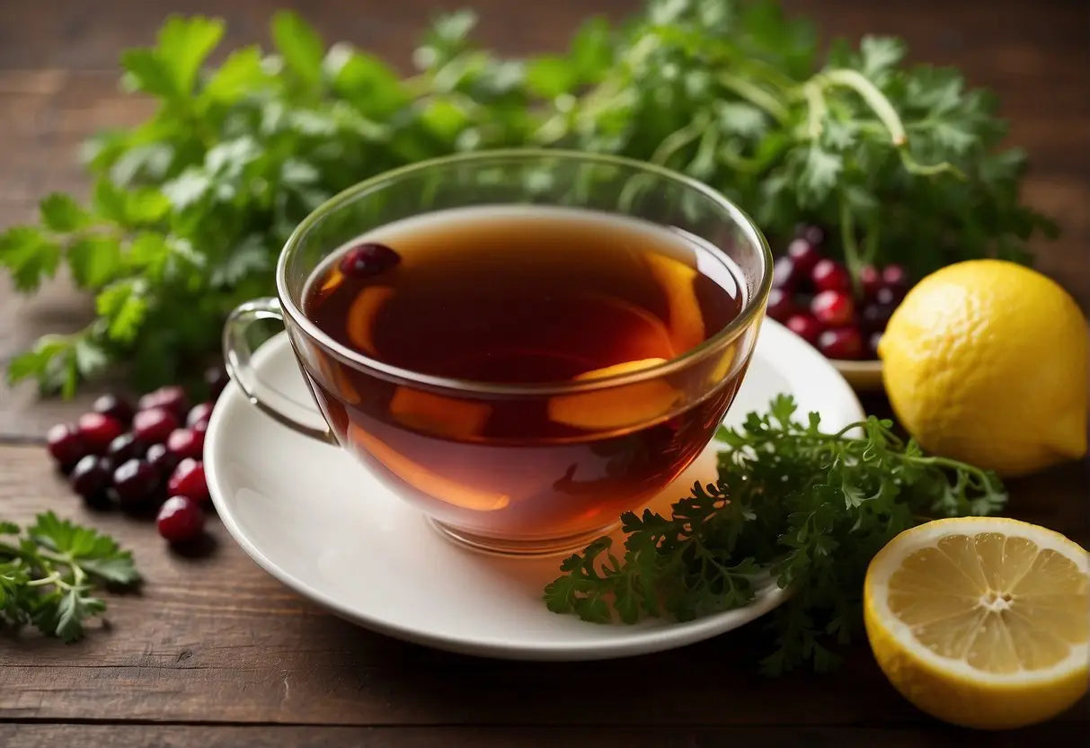 Glass teacup with dark tea for kidney cleanse article
