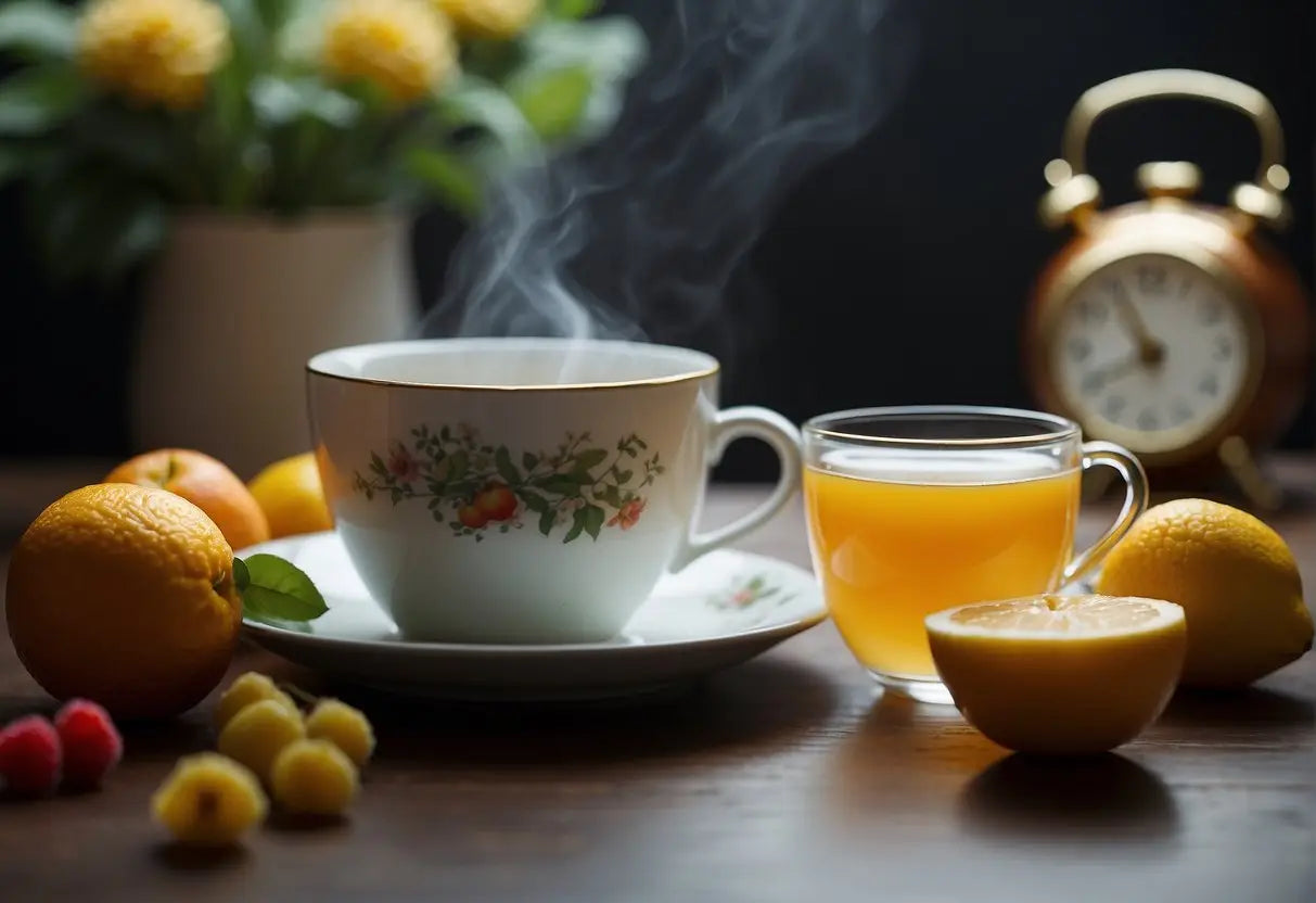 Steaming teacup with floral design perfect for fasting tea discussion