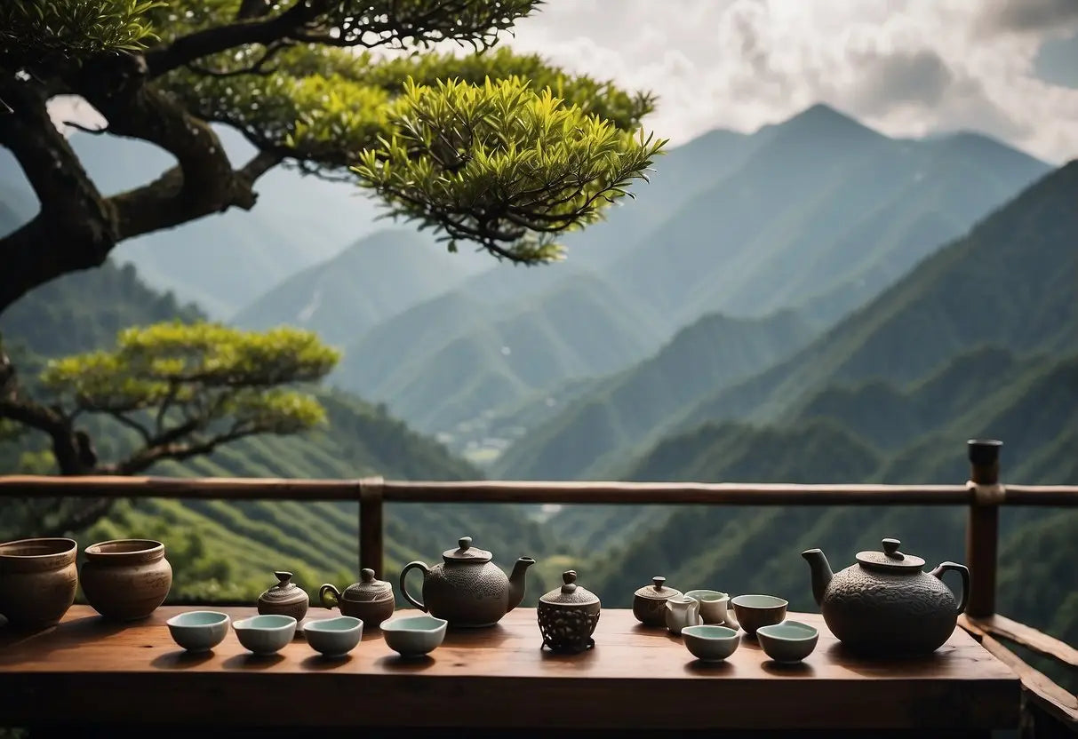 Ceramic tea set used for brewing Pu Erh Tea in an article about its high cost