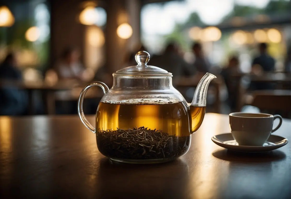 A gallon of tea serves approximately 16 people. Tea pots, cups, and a crowd in the background could be included in the illustration