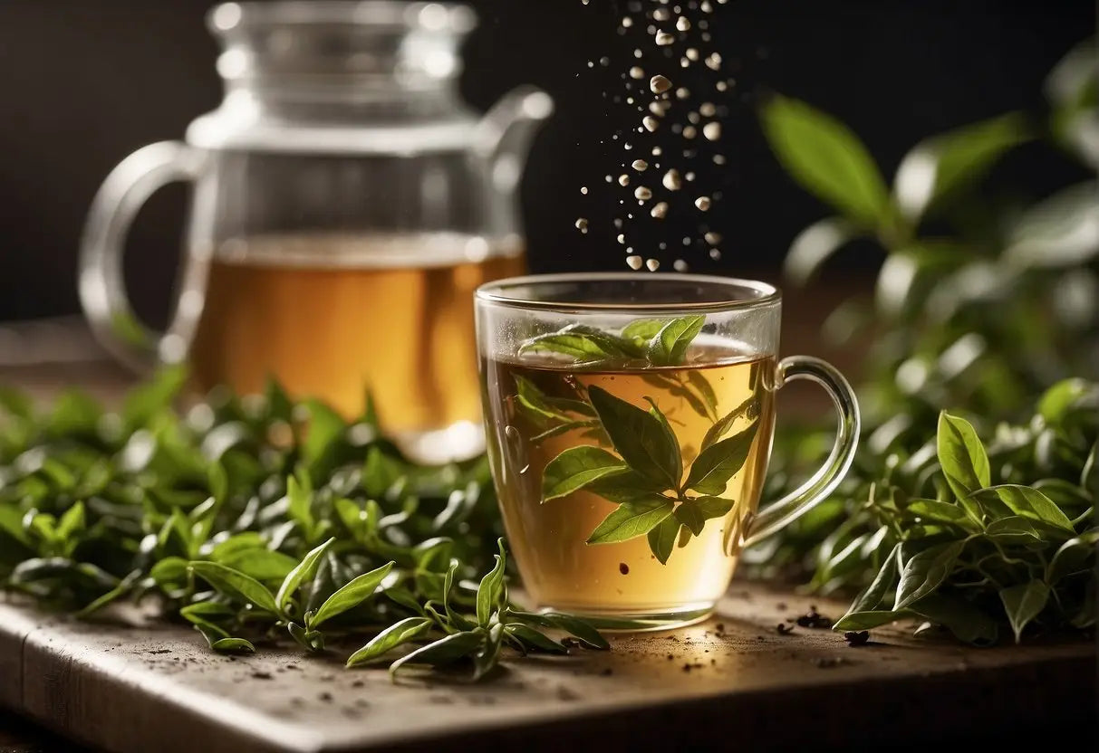 Tea leaves soaked in water, then treated with a solvent to remove caffeine, leaving behind decaffeinated tea