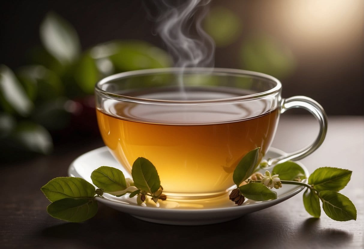 A cup of oolong tea, with a smooth and velvety mouthfeel, exuding a delicate balance of floral and fruity notes, and a hint of nuttiness