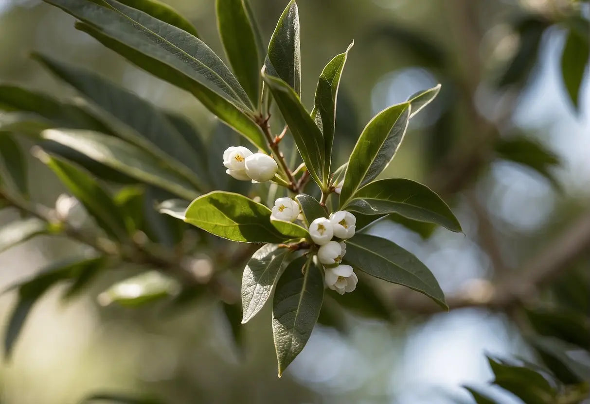 A tea tree branch releases a fresh, medicinal scent when crushed. The aroma is earthy, herbal, and slightly astringent, with hints of camphor and eucalyptus