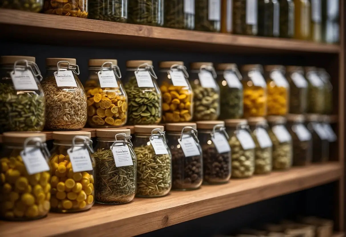 A variety of teas displayed with labels: chamomile, ginger, peppermint, and green tea. A doctor's hand points to the teas