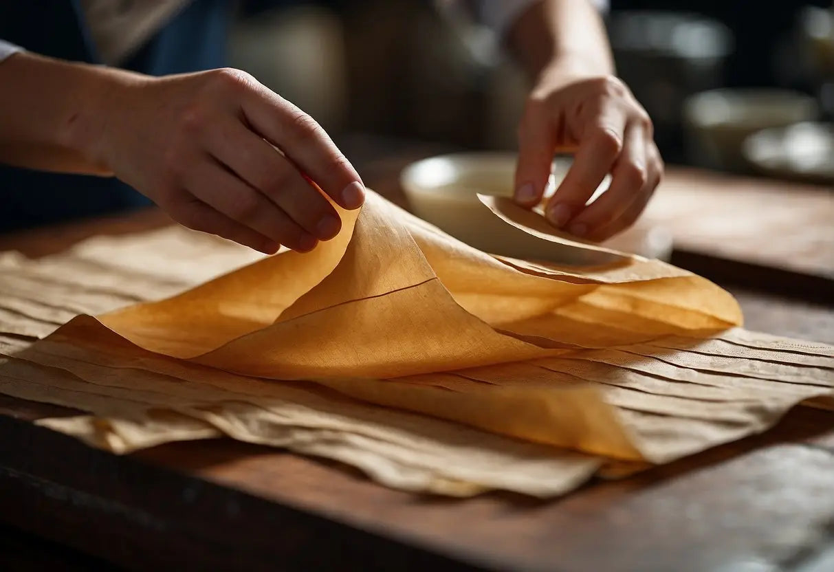 Tea-stained paper being carefully preserved and handled with care