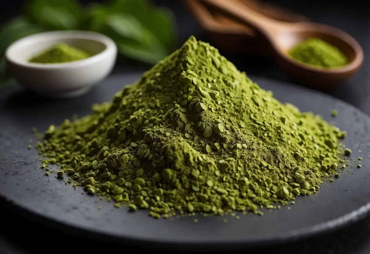 Vibrant green ceremonial matcha powder contrasts with duller culinary grade